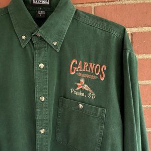 Garnos Pheasant Hunt Ranch Mens Button Down Shirt Large Green Brushed Cotton LS